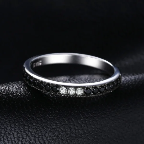 JewelryPalace Natural Black Spinel 925 Sterling Silver Band Wedding Engagement Ring for Women Gift Stackable Jewelry New Arrival - Image 2