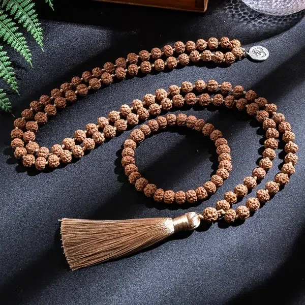 7-8mm Original Rudraksha Beaded Knotted Japamala Necklace Bracelet Set Meditation Yoga Blessing Jewelry 108 Mala Rosary - Image 5