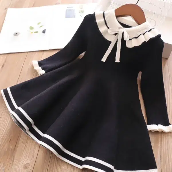 Autumn children warm Sweater dress for girls infant casual pure color Pleated princess dress Baby girl winter knitted dress - Image 2