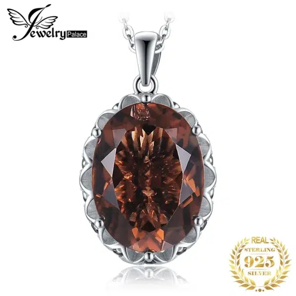 JewelryPalace Huge 8ct Natural Smoky Quartz 925 Sterling Silver Pendant Necklace for Women No Chain