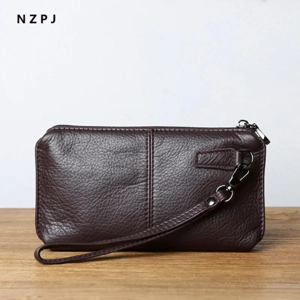 NZPJ Leather Leisure Man With Long Purse, Soft Leather, Hand Zipper, Money Chuck Layer, Cowhide Credit Card Bag, Cell Phone Bag