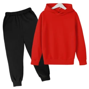 Kids Solid Color Hoodie Sweatshirt Top + Trousers 2P Boys Girls Toddler 3-12Y Black Red Blue Multi-color Affordable Leisure Set