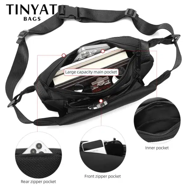 TINYAT 2024 Design Black Waterproof Male Fanny Pack Waist Pack for Men Motorcycle Bag Men's Chest Bag for Fishing Sport Running - Image 5