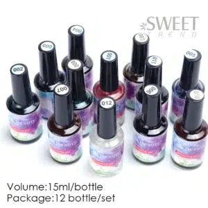 12pcs Blooming Marble Watercolor Nails Gel Polish Ink Spring Flowers Design Smudge Effect Soak Off Manicure Hybrid Varnish JI895