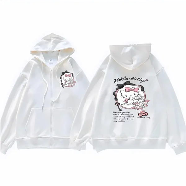 Sanrio Anime Cute Printed Hoodies Women Cartoon Hello Kitty Y2k Korean Students Loose Sweatshirt Fashion Sweet Cardigan Clothing - Image 6