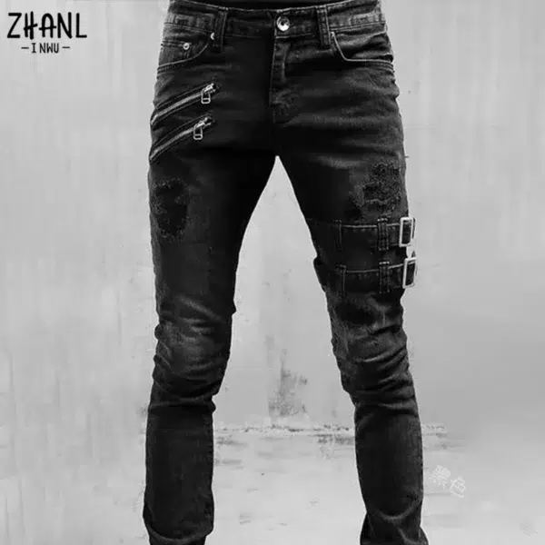 Plus Size Straight Jeans Man Pants Spring Summer Boyfriend Jeans Streetwear Skinny Zips 3 Colors Cacual Long Denim Trousers - Image 2