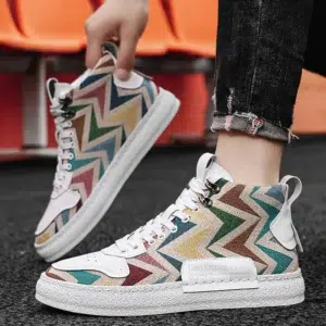 New Designer Print Canvas Shoes for Men 2024 Harajuku Style Blue High Top Sneakers Men Espadrilles Breathable Vulcanized Sneaker