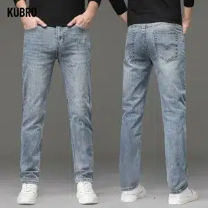 KUBRO Brand Men Classic Jeans Fashion Straight Blue Black Stretch Denim Trousers Men's Smart Jean High Quality Original Design