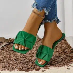 Summer Slippers for Women Flip Flops Flats New Pleated Korean Slippers Women Sandals Green Slip on Shoes Plus Size 35-42