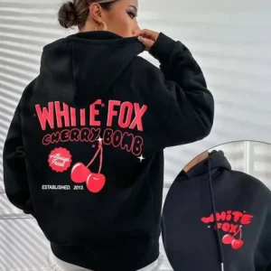 Y2k Long Sleeve Tops Women's Stylish White Fox Lettering Hoodies and Zip-up Sweatshirts Women's Fleece Jackets Warm Winter Coats