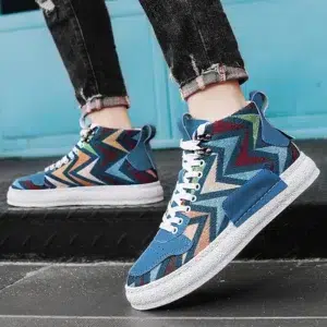 New Designer Print Canvas Shoes for Men 2024 Harajuku Style Blue High Top Sneakers Men Espadrilles Breathable Vulcanized Sneaker