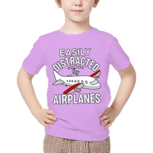 New Aircraft Children T-Shirt Easily Distracted By Airplanes Print T Shirt Harajuku Fashion Plane Tees Girl Boy Cartoon Tshirt