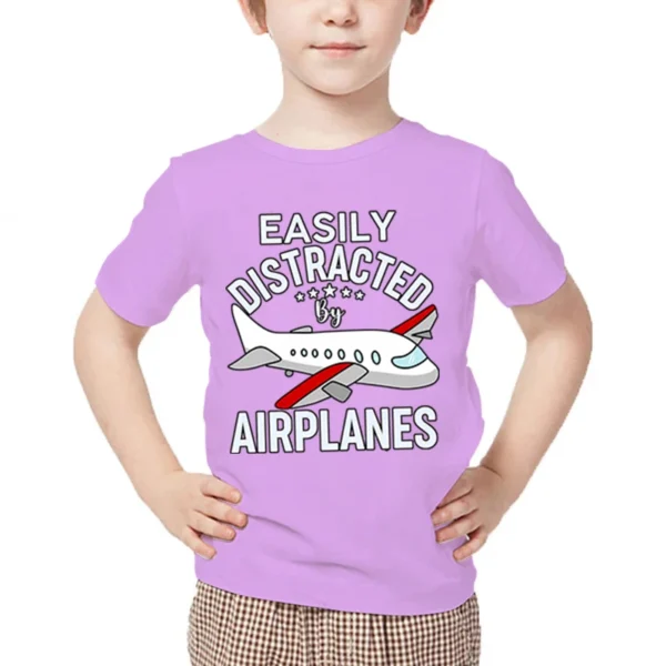 New Aircraft Children T-Shirt Easily Distracted By Airplanes Print T Shirt Harajuku Fashion Plane Tees Girl Boy Cartoon Tshirt - Image 6