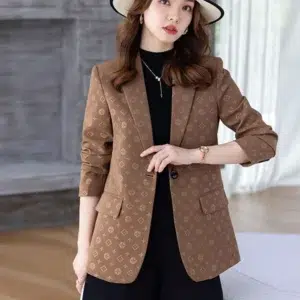 2023 New Female Elegant Women's Brown Character Single Blazer Spring Autumn Business Jacket Office Lady Coat Top S-4XL