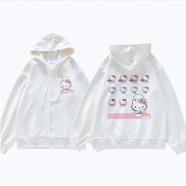 Sanrio Anime Cute Printed Hoodies Women Cartoon Hello Kitty Y2k Korean Students Loose Sweatshirt Fashion Sweet Cardigan Clothing - Image 4