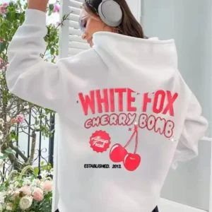 Y2k Long Sleeve Tops Women's Stylish White Fox Lettering Hoodies and Zip-up Sweatshirts Women's Fleece Jackets Warm Winter Coats