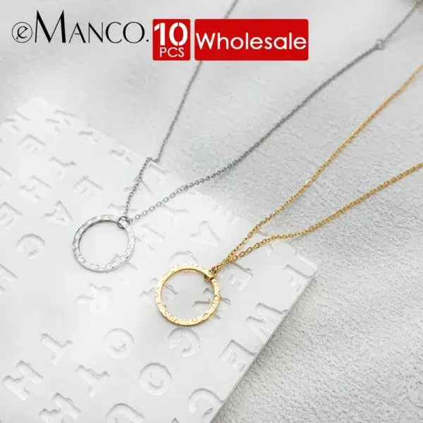 eManco 10PCS Stainless Steel Necklace Korean Simple Chain Women Round Pendant Fashion Jewelry Wholesale Factory Direct