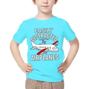 New Aircraft Children T-Shirt Easily Distracted By Airplanes Print T Shirt Harajuku Fashion Plane Tees Girl Boy Cartoon Tshirt