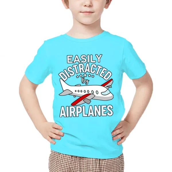 New Aircraft Children T-Shirt Easily Distracted By Airplanes Print T Shirt Harajuku Fashion Plane Tees Girl Boy Cartoon Tshirt - Image 5