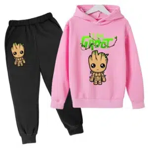 Kawaii Baby Groot Print Hoodie Children's Fashion Street Hoodie+Pants Suit Casual Jogging Sweatshirt I Am Groot Funny Cartoon G