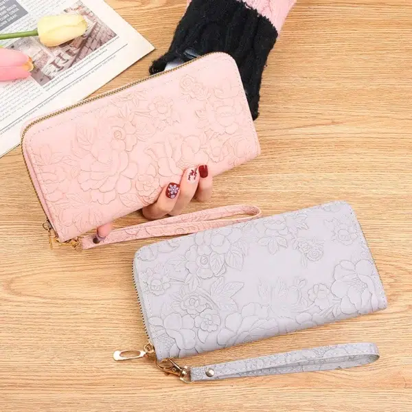 Long Zippered Women's Purse,Enlarged Ladies Phone Wallet,Embossed Design Fashionable Minimalist Money Bag,Lady Leather Purses - Image 4