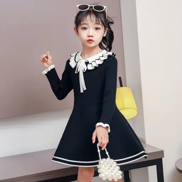 Autumn children warm Sweater dress for girls infant casual pure color Pleated princess dress Baby girl winter knitted dress - Image 4