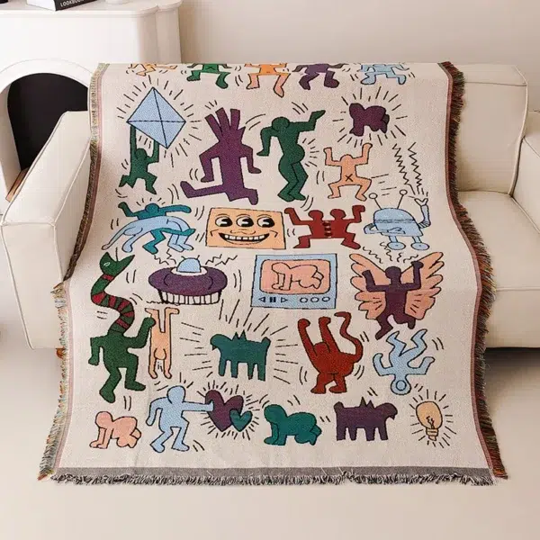 Throw Blanket Cartoon Sofa Cover Double Use Beds Blanekets Picnic Mat With Tassel Sofa Bed Universal Decorative - Image 2