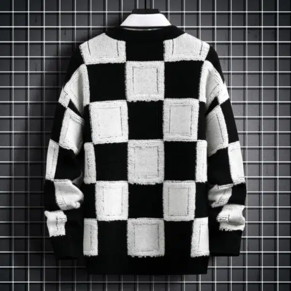 Brand Clothing Men Loose Knit Sweaters Men's High Quality Round Neck Plaid Pullover/Man Fashion Harajuku Warm Cashmere Sweaters - Image 5