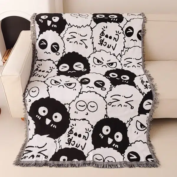 Throw Blanket Cartoon Sofa Cover Double Use Beds Blanekets Picnic Mat With Tassel Sofa Bed Universal Decorative - Image 4