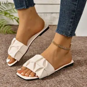 Summer Slippers for Women Flip Flops Flats New Pleated Korean Slippers Women Sandals Green Slip on Shoes Plus Size 35-42