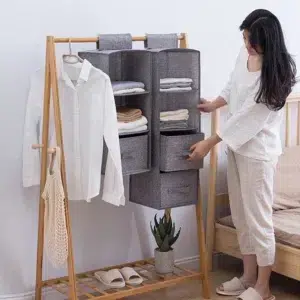 Cotton Linen Hanging Storage Bag Drawer Style Wardrobe Organizer Box Clothes Organizer Holder Collapsible Hanging Storage Shelve