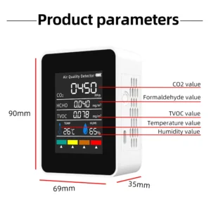 CO2 Air Detector 5 In 1 TVOC HCHO Temperature Humidity Analysis Instrument Carbon Dioxide Quality Detector Monitor Portable