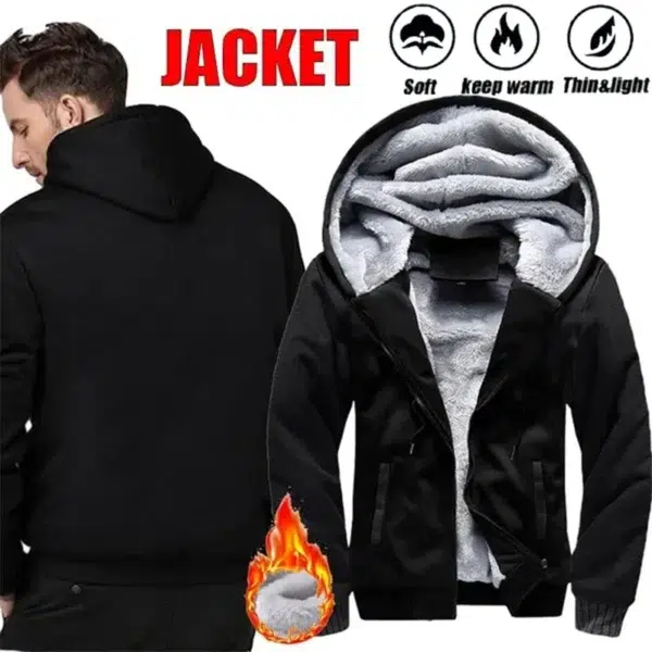 New Men's Jackets Coat Outdoors Fleece Warm Thicken Zipper Jackets Winter Hooded Coats