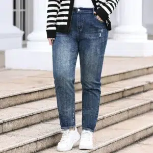 Classic Pencil Jeans Girl Loose 110KG Stretched Casual Plus Size 6XL 5XL 4XL Women Denim Trousers Elastic Female Fit Large Pants