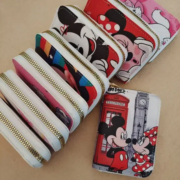 Cute Mickey Minnie Organ Card Bag PU Leather Wallet Cartoon Business Card Case Credit Card Holder Mini Zipper Clutch Bag - Image 4