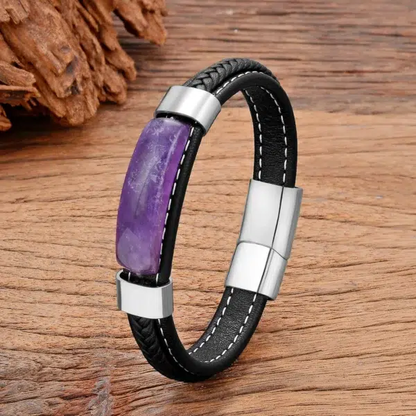 Fashion Purple Crystal Bracelet for Women Mens Jewellery New in Bracelets Handmade Couples Matching Things Leather Chains Bangle - Image 3