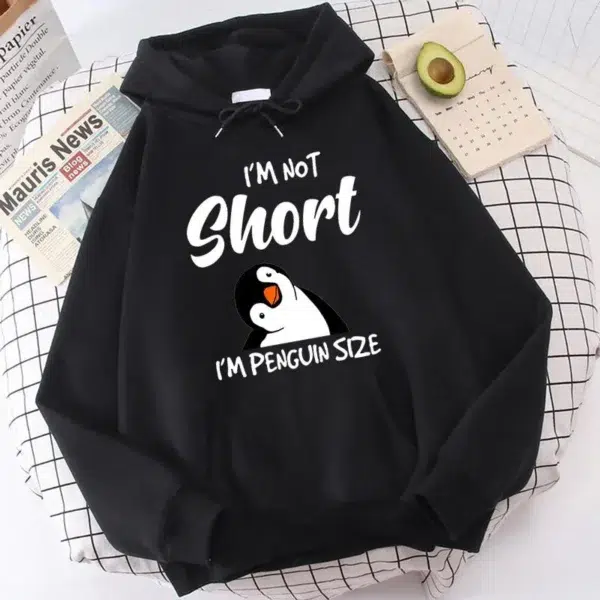 Popular Penguin I'm Not Short Printing Hoodies For Women Autumn Winter Sweatshirt Fashion Hooded Pullover Ladies Streetwear - Image 2