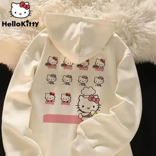 Y2K Women's Sweatshirt Cute Kawaii Sanrio Hello Kitty Pattern Hoodie Women's Korean Style Autumn and Winter New Warm Loose Top - Image 4