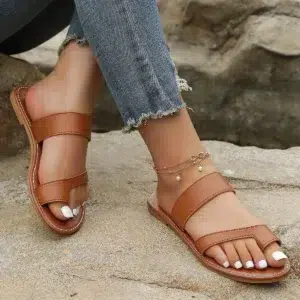 Stylish Womens Open Toe Flat Slides - Slip-On, Solid Color, Ankle Strap, Casual Beach Sandals for Everyday Wear