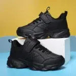 Children Shoes Kids Casual Sneakers Black Pu Leather Sports Shoes for Boy Girls Black Shoes School Running Tennis Sneaker