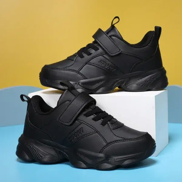 Children Shoes Kids Casual Sneakers Black Pu Leather Sports Shoes for Boy Girls Black Shoes School Running Tennis Sneaker