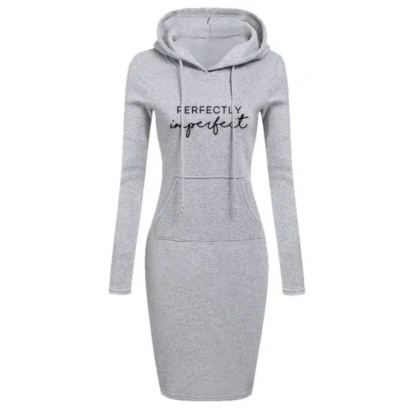 Women‘s Knee-Length Pockets Dress Hooded Warm Sweat Shirt Long Sleeve Side Zip Neckline Simple Casual Sports Skirt - Image 5