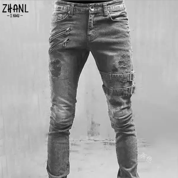 Plus Size Straight Jeans Man Pants Spring Summer Boyfriend Jeans Streetwear Skinny Zips 3 Colors Cacual Long Denim Trousers - Image 4