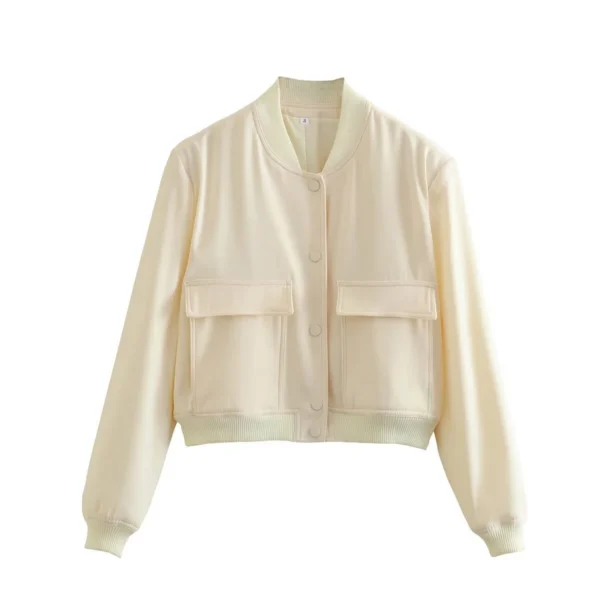 2024 Woman Bomber Jacket Coat White Autumn Winter Button Baseball Aviator Cropped Jackets For Women Long Sleeve Crop Outerwear - Image 2