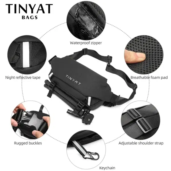 TINYAT 2024 Design Black Waterproof Male Fanny Pack Waist Pack for Men Motorcycle Bag Men's Chest Bag for Fishing Sport Running - Image 4