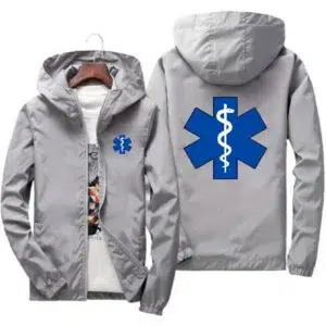 Spring and Autumn 2023 EMT First Aid Ambulance Printed Jacket Daily Casual Solid Color Zipper Coat Men's Women's Fashion Coat