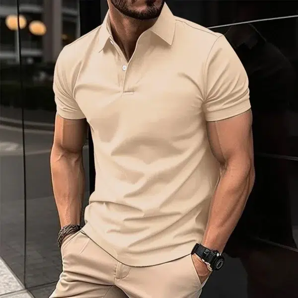 Summer Best-Selling Men's Solid Color Polo Shirt Lapel Button Men's Short Sleeve Comfortable Slim Business Office Men's Clothing - Image 3