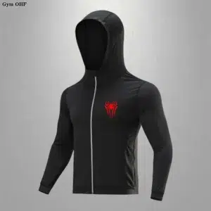 Men's Sports Hoodie Running Jacket For Men Sports Jackets Printed Zipped Black Sweatshirt Outerwear Fitness Training Sportswear