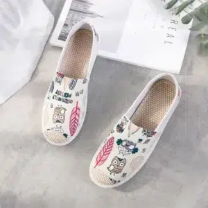 Women Slip on Flats Print Flat Bottom Light Mesh Lazy Fisherman Shoes Canvas Breathable Flat Women's Single Shoes