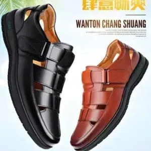 2024 Summer Hollow Leather Shoes Men's Casual Sandals Breathable Hole Shoes Sandals Men Shoes Sandals